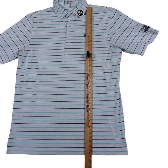 Straight Down Mens Blue Striped EMBROIDERED Golf Polo Shirt Bear Lake Small - Picture 5 of 7